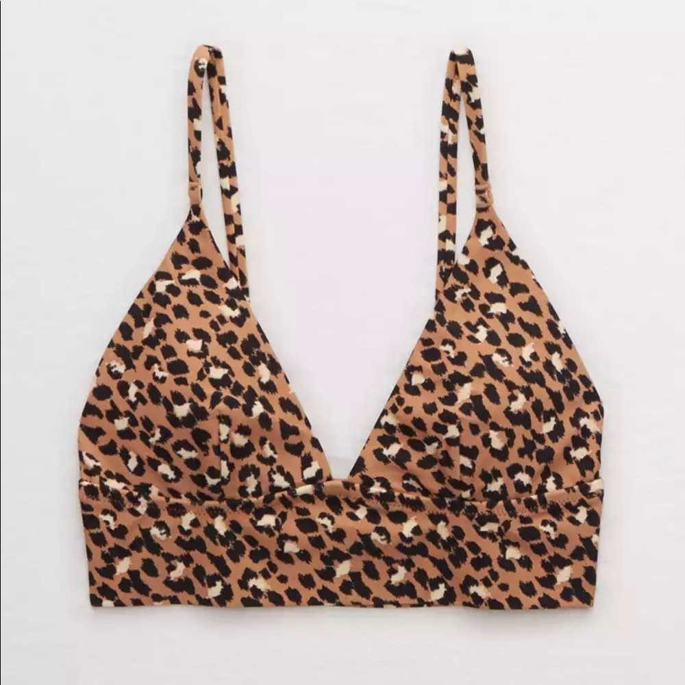 Aerie Leopard Longline Triangle Bikini Top
